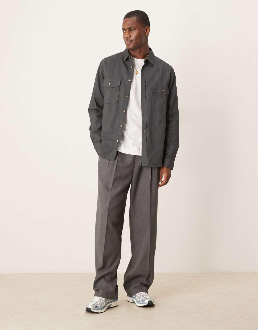 ASOS DESIGN boxy cotton overshirt in dark gray Product Image
