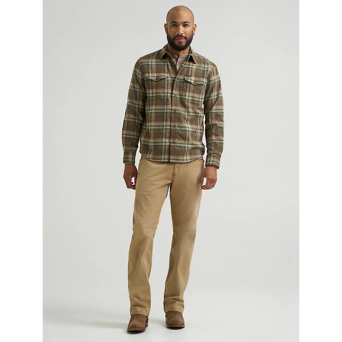 Men's Wrangler® Flannel Plaid Shirt in Thyme Product Image