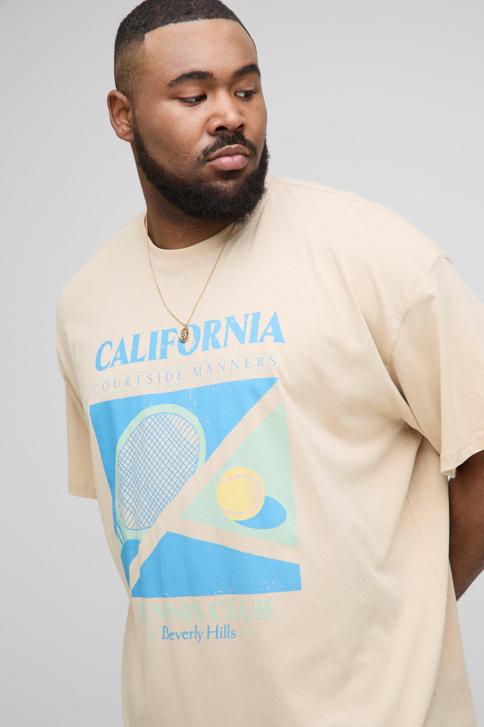 Plus Oversized California Tennis Club Print T-Shirt | boohooMAN USA Product Image