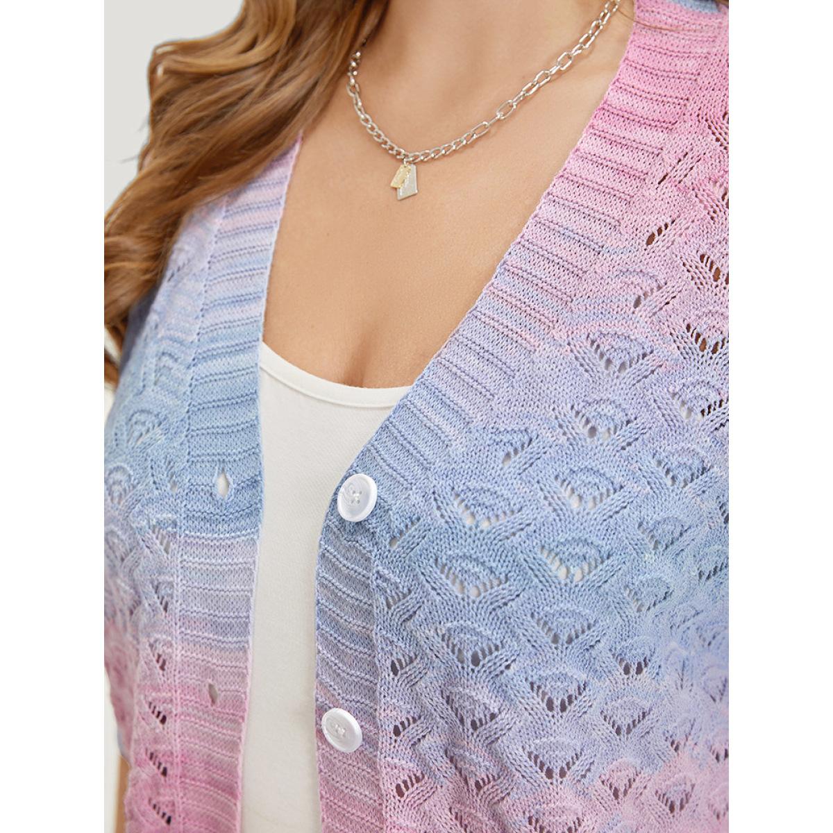Plus Size Ombre Button Through Hollow Out Cardigan Multicolor Women Casual Loose Long Sleeve Dailywear Cardigans BloomChic 18-20/2X Product Image