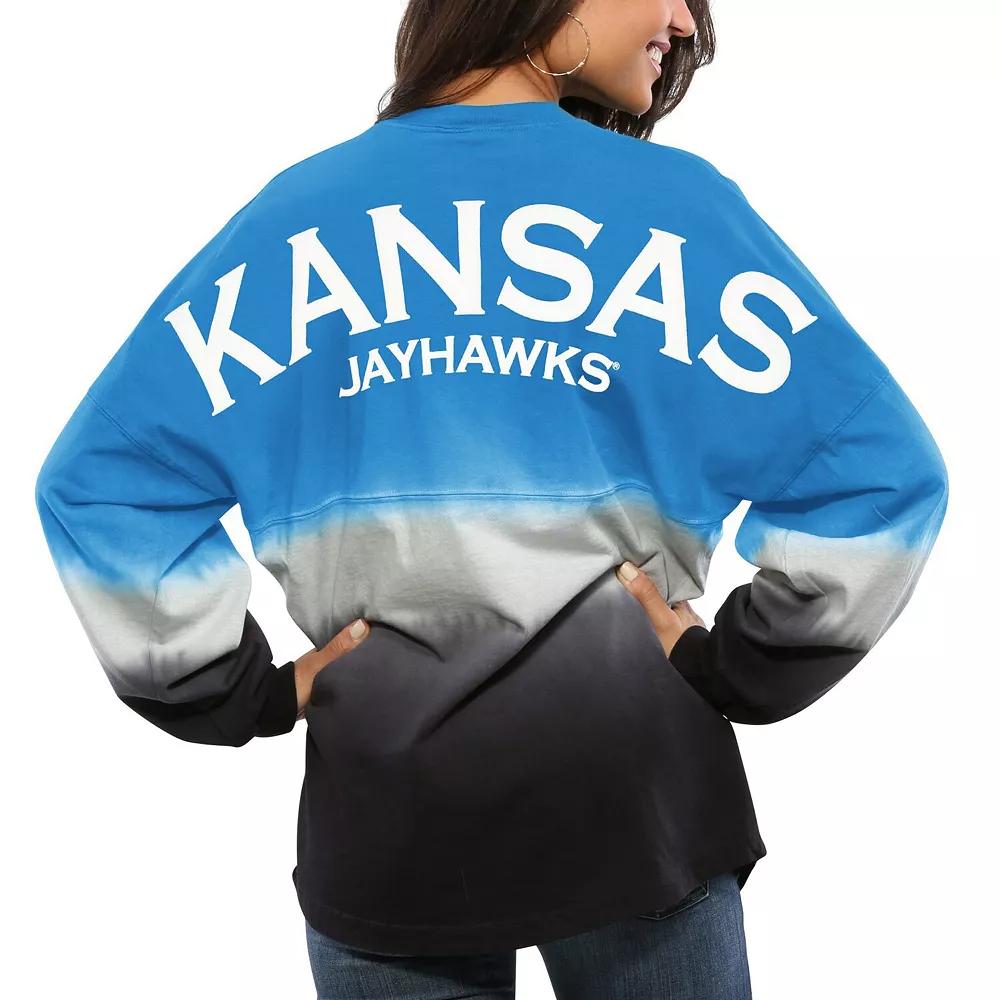 Women's Royal Kansas Jayhawks Ombre Long Sleeve Dip-Dyed Spirit Jersey, Size: Small, Blue Product Image