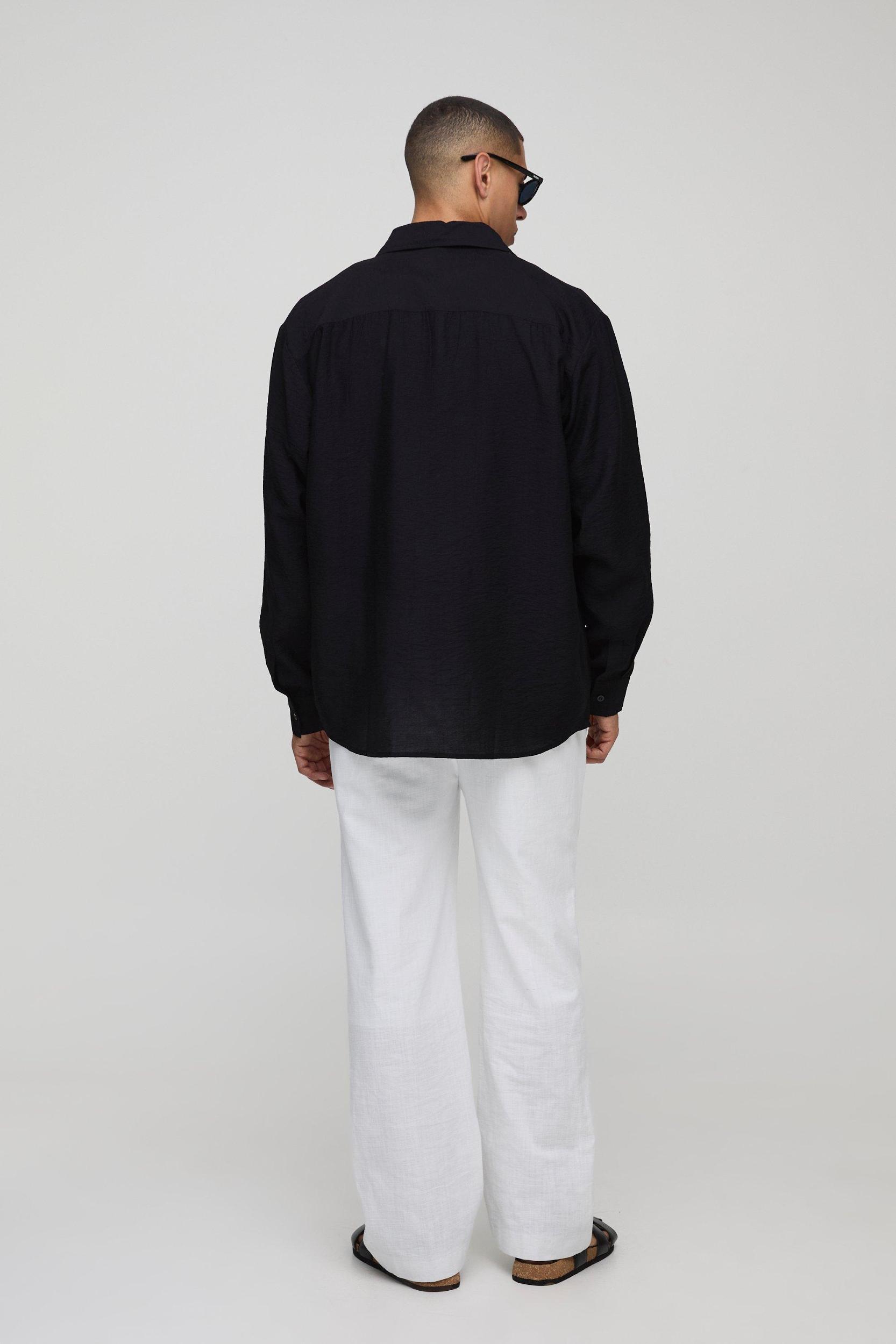 Oversized Crinkle Viscose Long Sleeve Shirt | boohooMAN USA Product Image