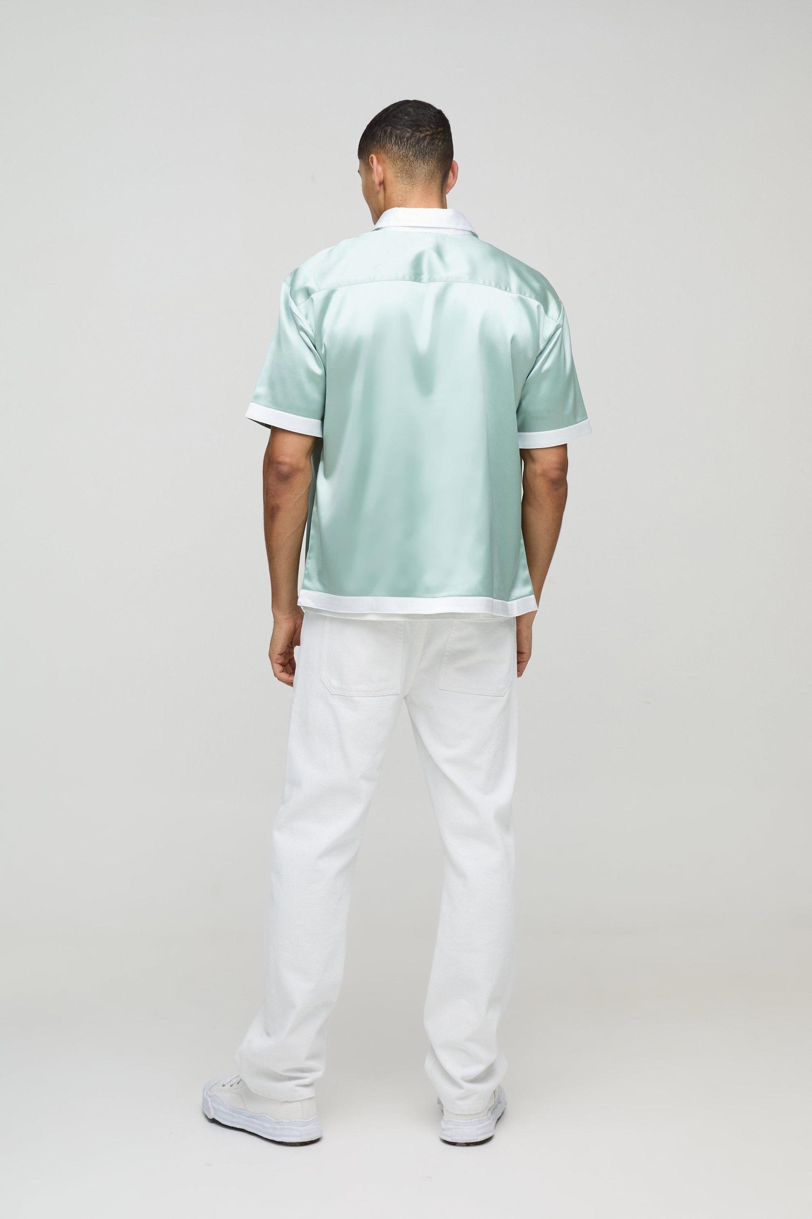Oversized Amalfi Printed Satin Collared Shirt | boohooMAN USA Product Image