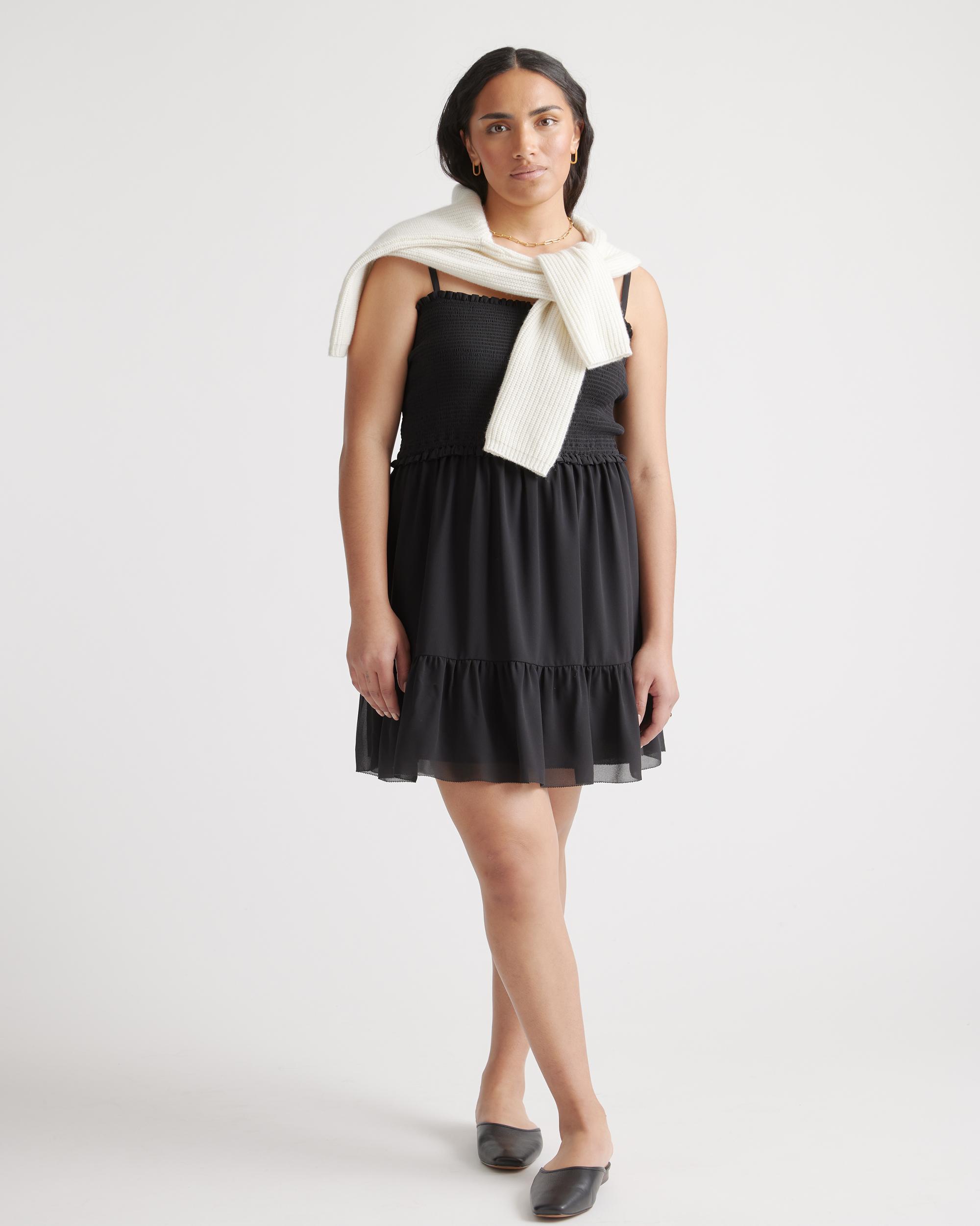 Quince | Women's Chiffon Smocked Sleeveless Mini Dress Recycled Polyester Product Image