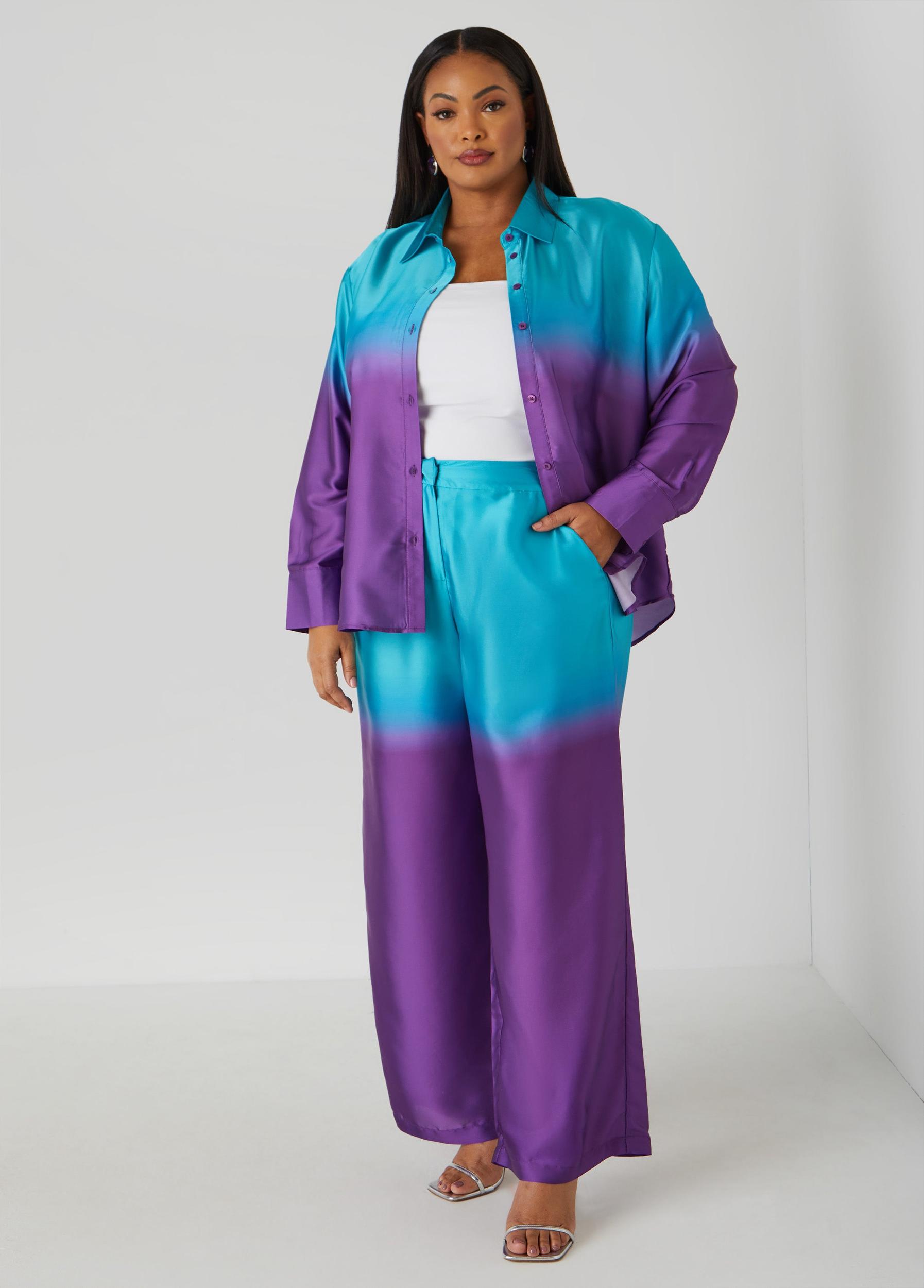 Plus Size Ombre Satin Wide Leg Pants Ashley Stewart Product Image