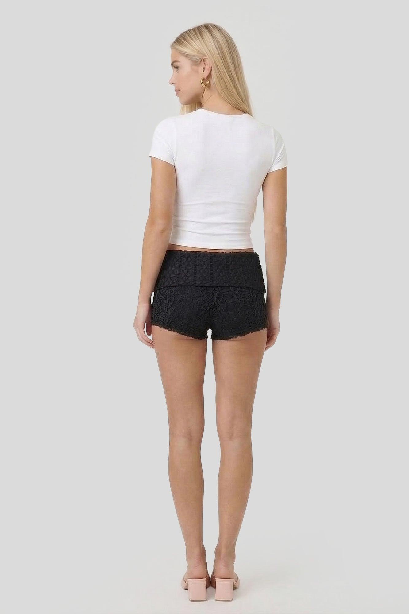 Lace Foldover Waist Micro Short Female Product Image
