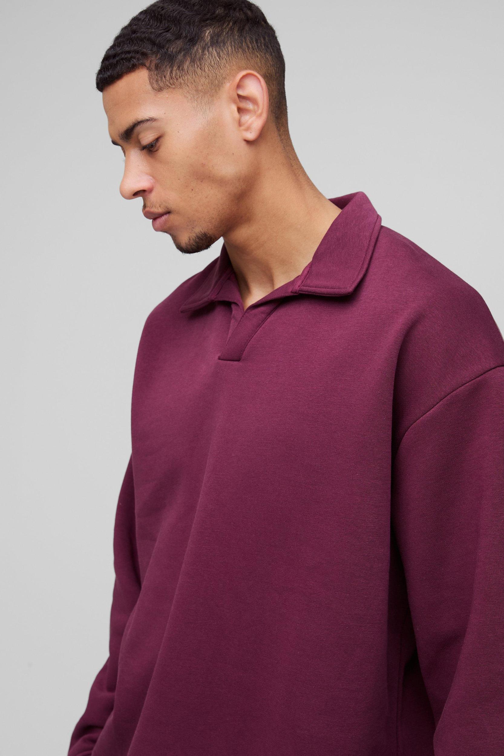 Oversized Revere Neck Rugby Polo Sweatshirt | boohooMAN USA Product Image
