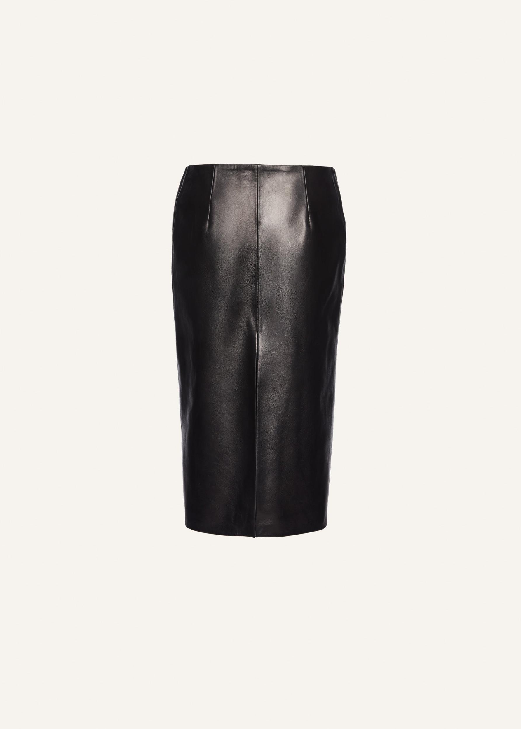 Low-waist leather midi skirt in black Product Image