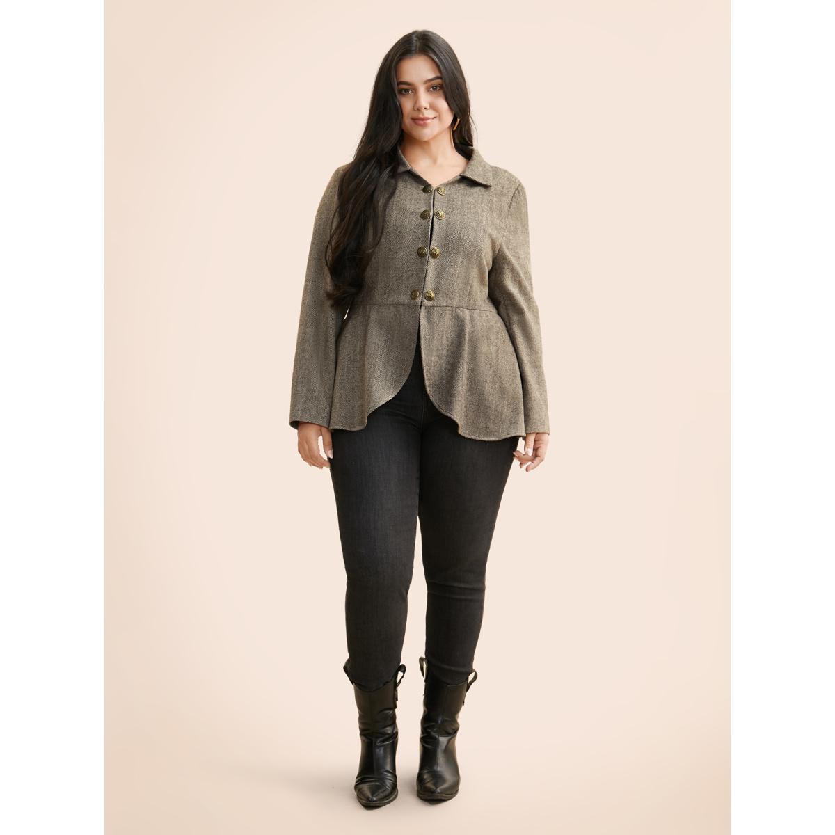 Plus Size Lapel Collar Metal Detail Jacket Women Multicolor Button Bodycon Everyday Jackets BloomChic 22-24/3X Product Image