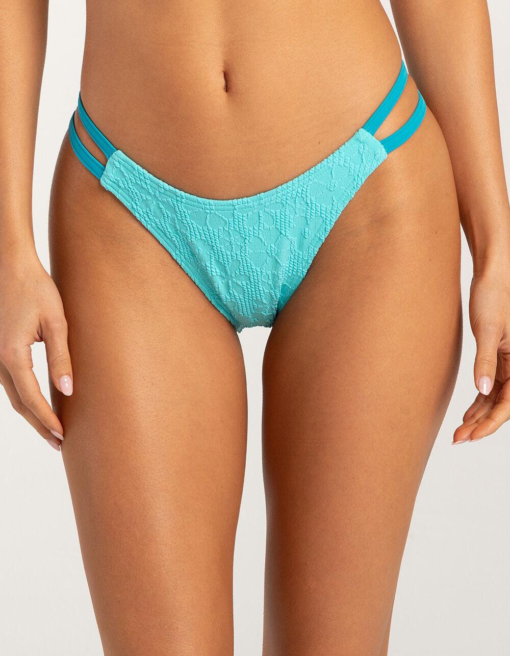 DAMSEL Textured Double Strap High Leg Bikini Bottoms - AQUA Product Image