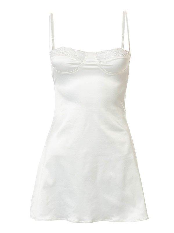 Backless Lace Paneled Slip Mini Dress Product Image