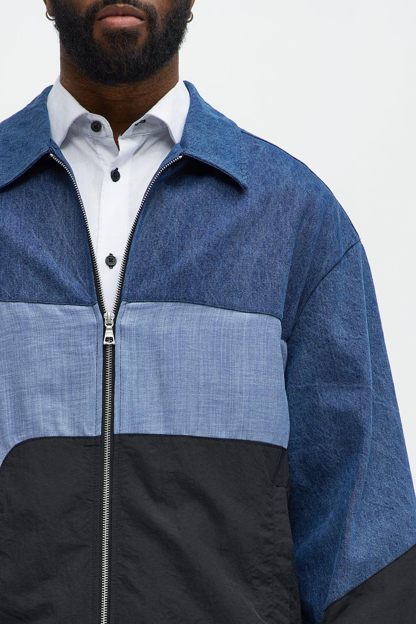 Color Block And Denim Track Jacket - Blue/combo Product Image