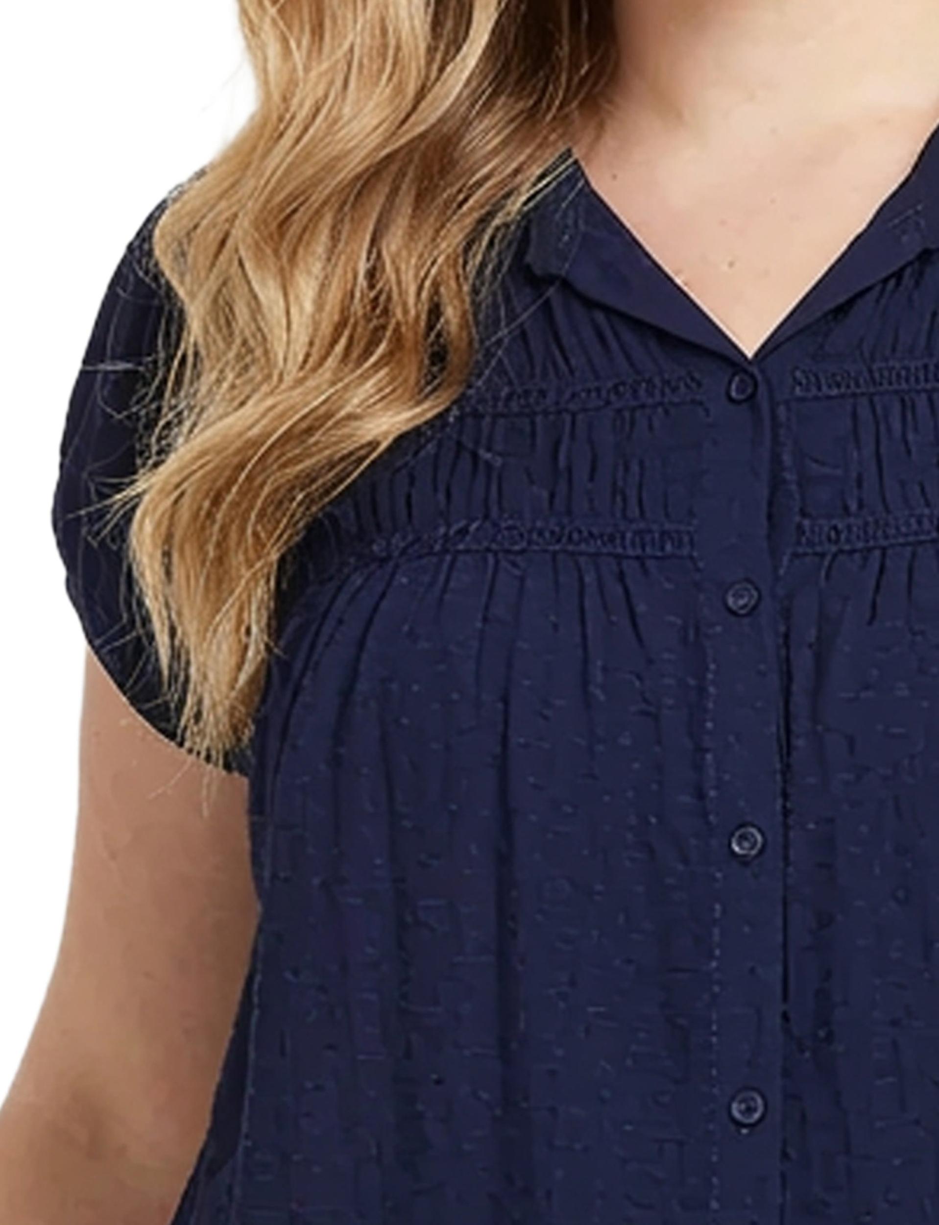 NY Collection Plus Size Cap Slv Rouched Yoke Blouse Product Image