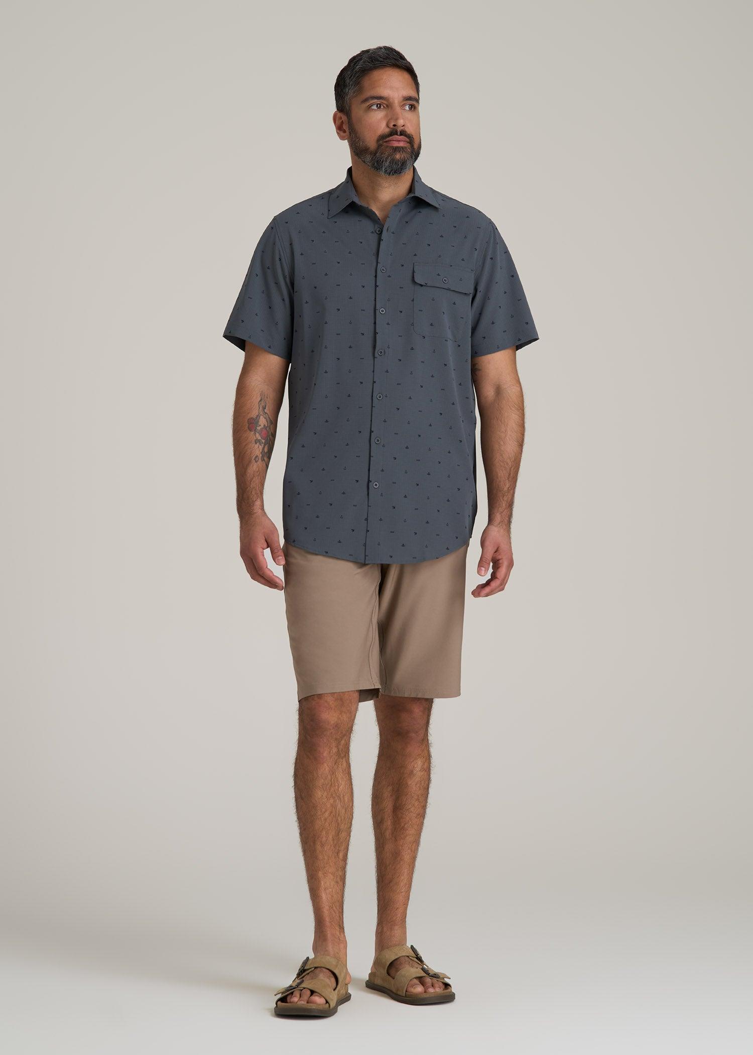 LJ&S Great Lakes Sport Shirt for Tall Men in Fishing Icon Print Male Product Image