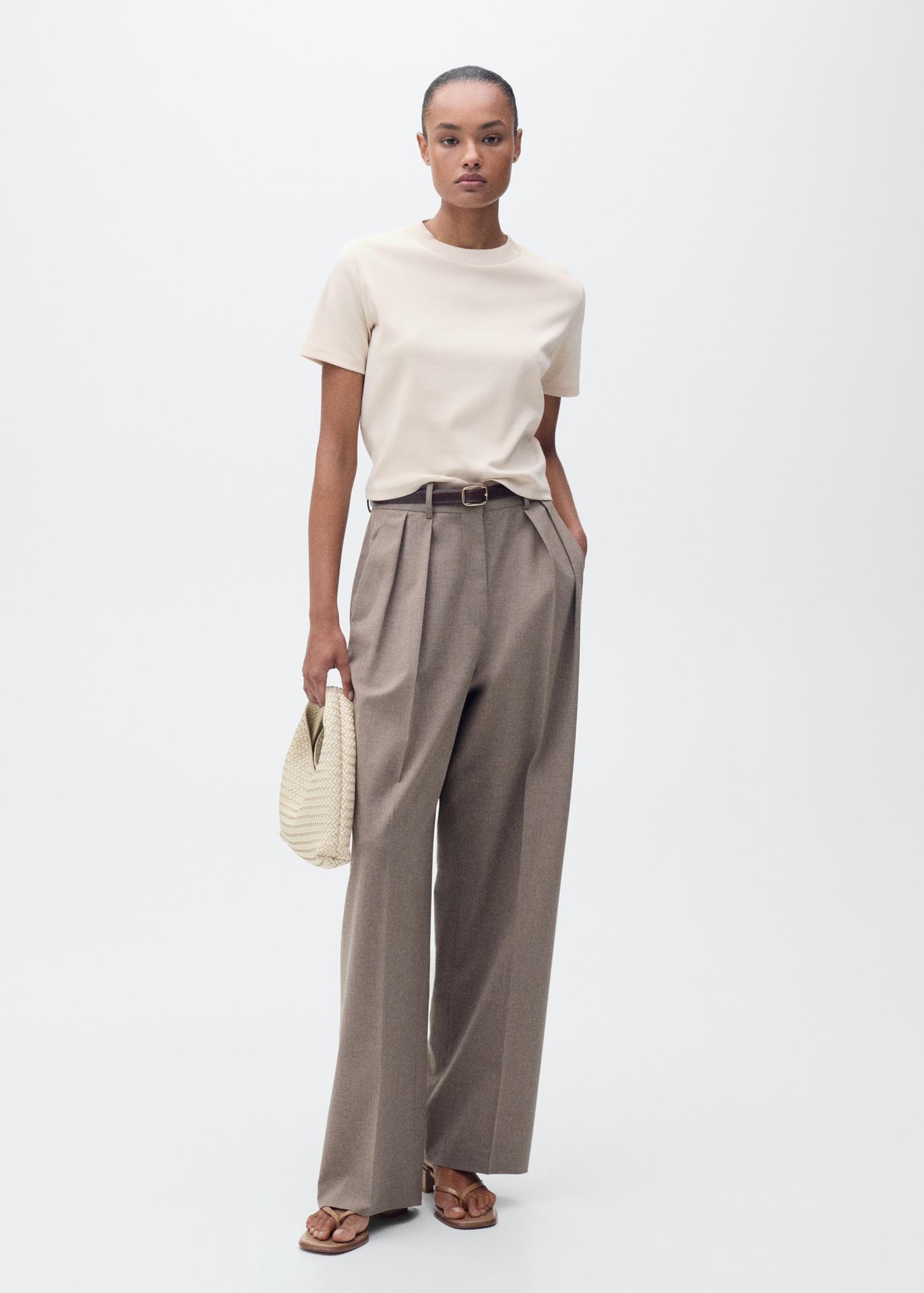 Short-sleeved cotton-blend t-shirt - Women | MANGO USA Product Image