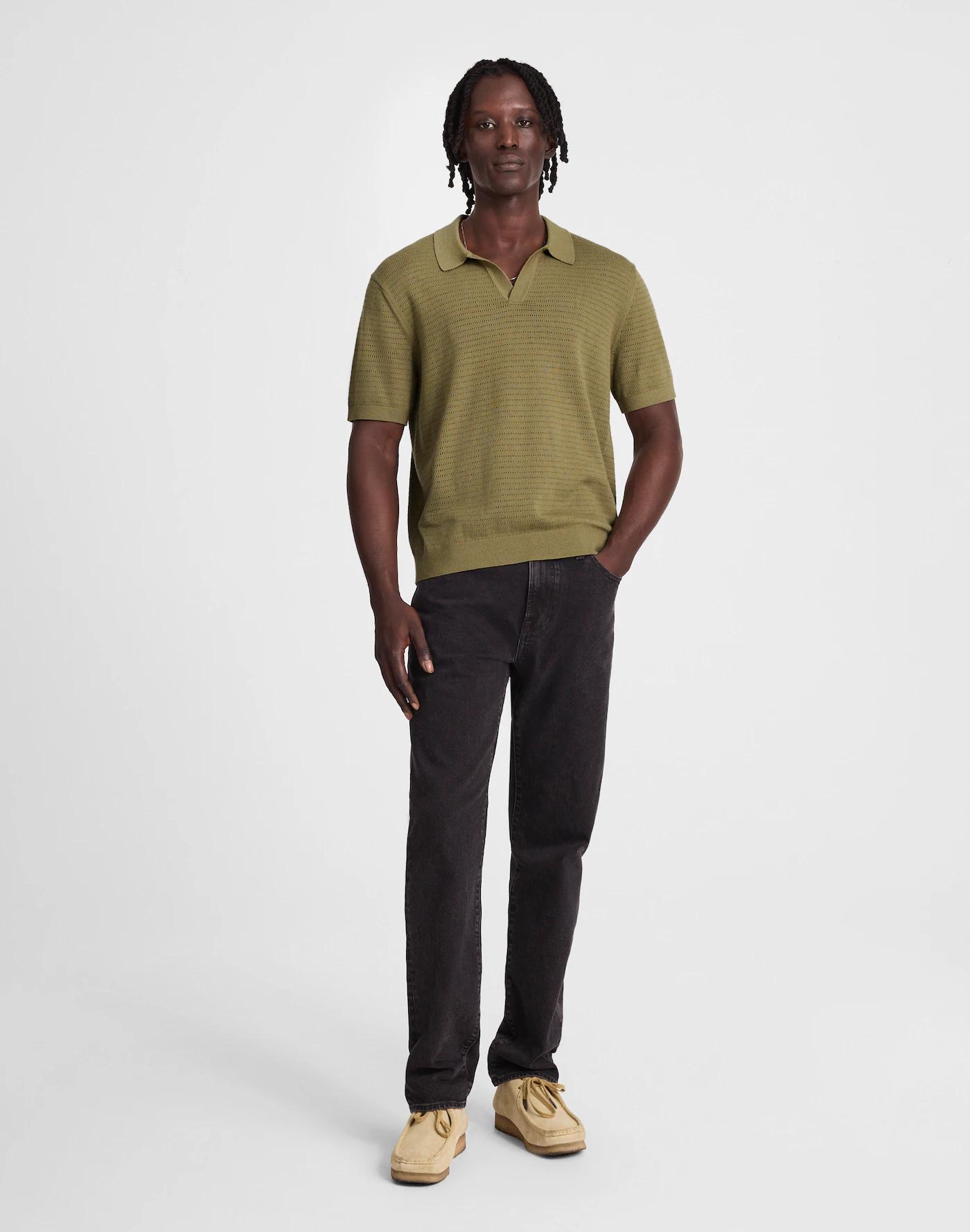 Pointelle-Stitch Johnny-Collar Sweater Polo Product Image