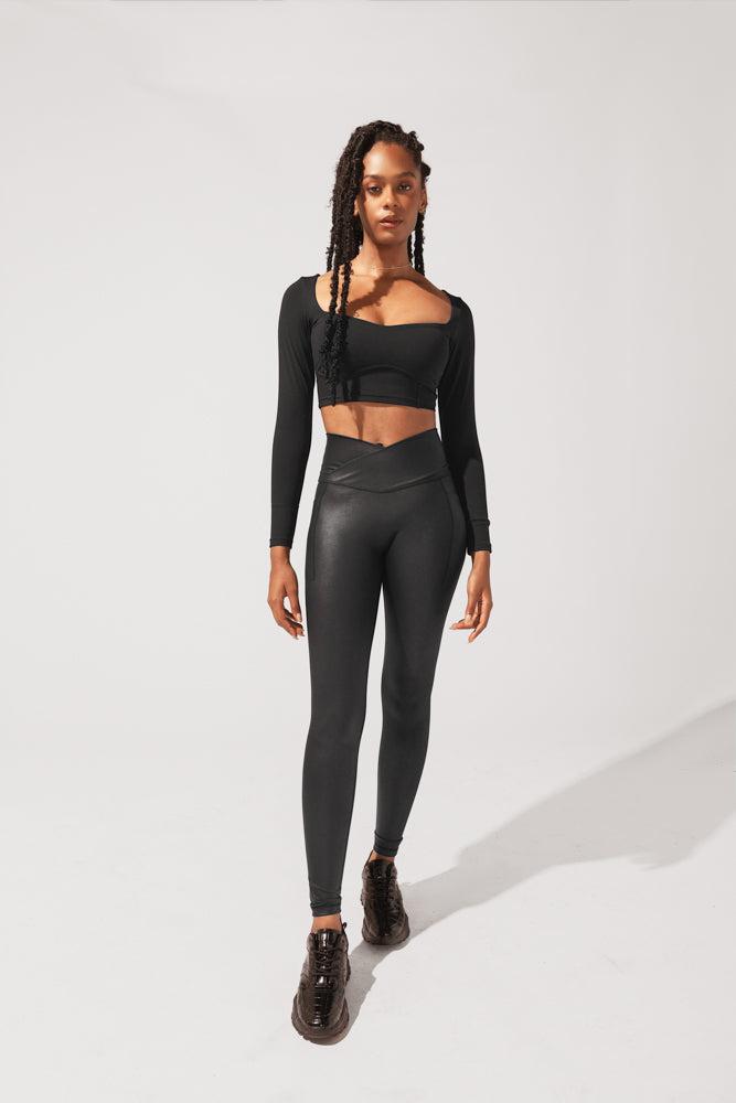 Sweetheart Long Sleeve Crop Top - Black Product Image