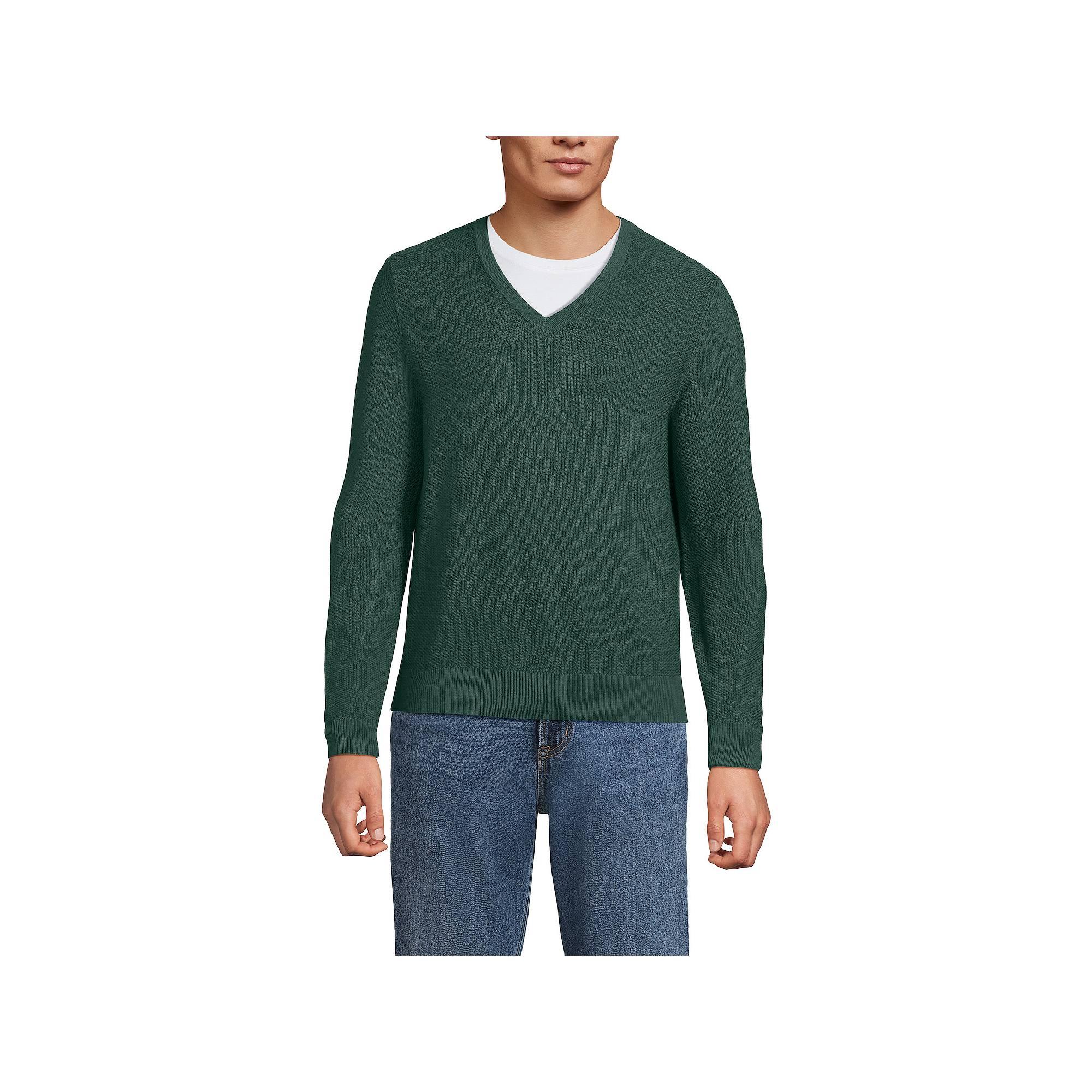 Men's Lands' End Washable Merino Wool V-Neck Sweater,  Product Image