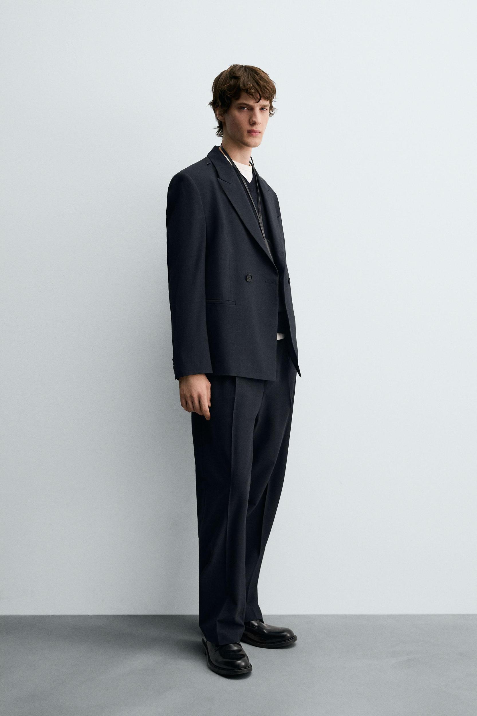 STRIPED DOUBLE BREASTED SUIT BLAZER Product Image