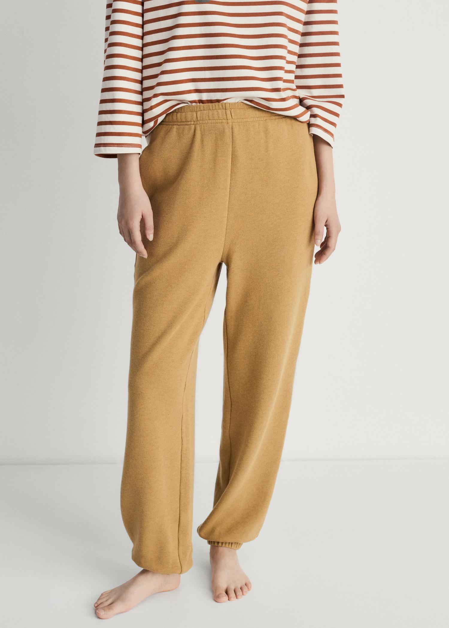 Heather fleece cotton pants - Women | MANGO USA Product Image