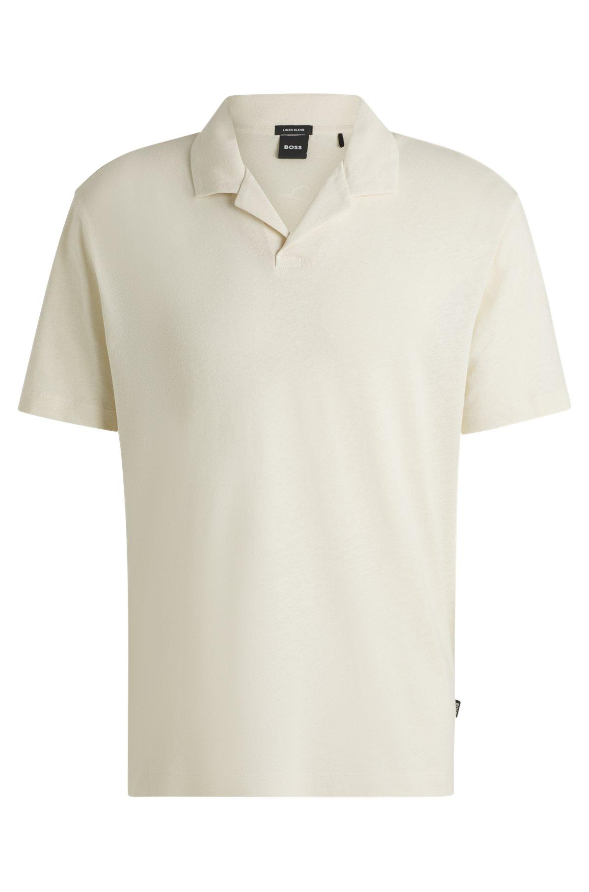 Cotton-linen polo shirt with Johnny collar Product Image