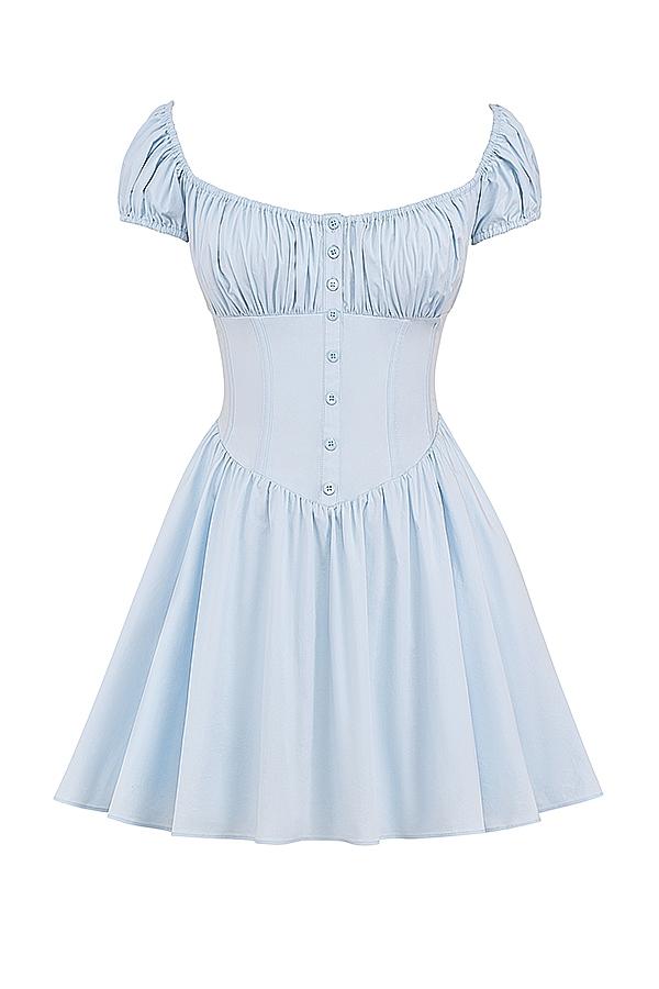 Nala  soft blue cotton gathered mini dress Product Image