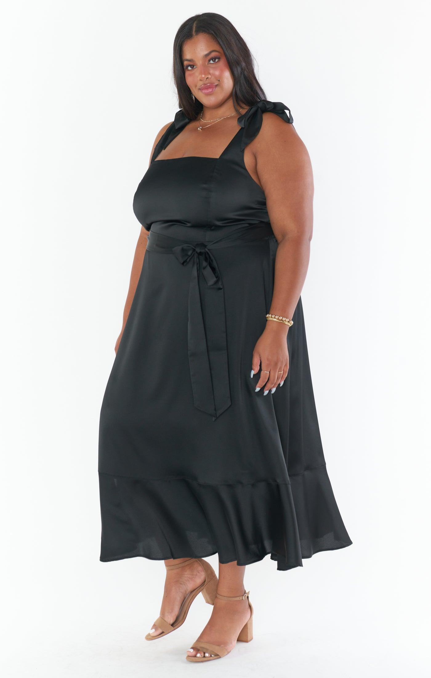 Claire Midi Dress ~ Black Luxe Satin Product Image