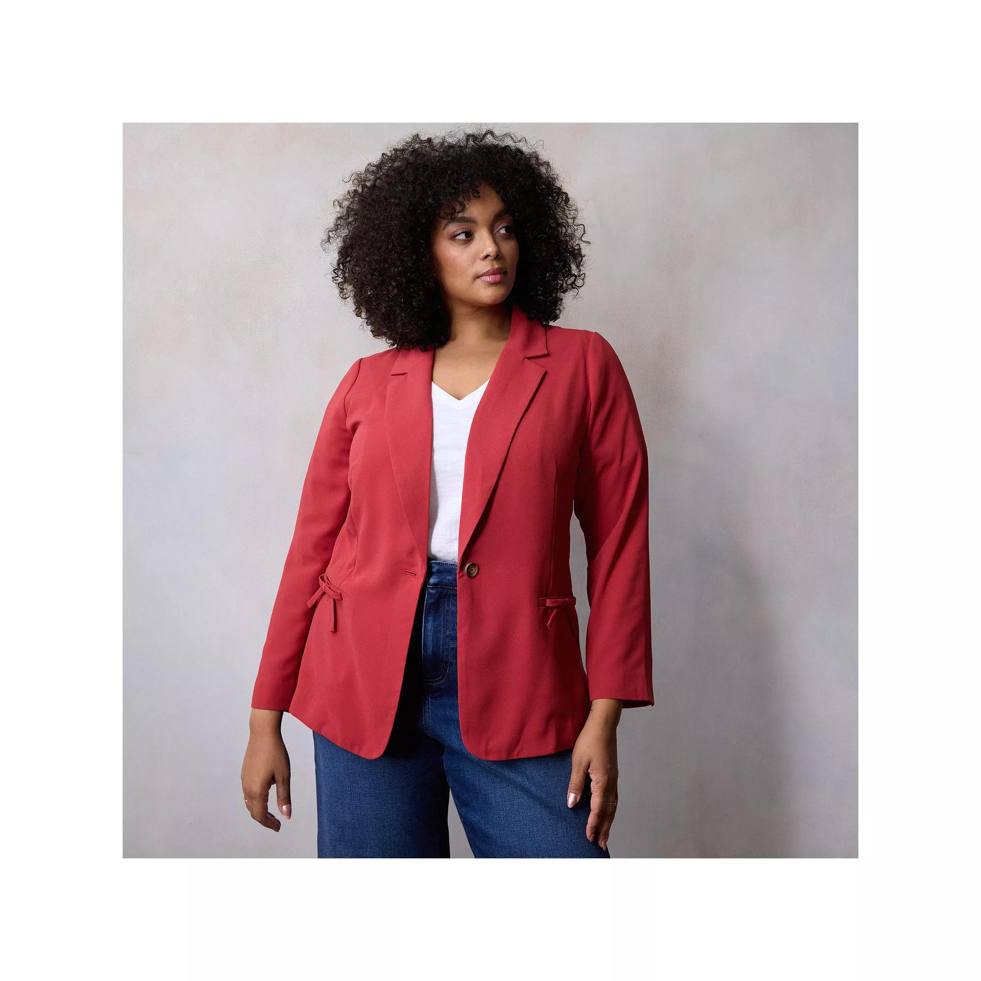 Plus Size LC Lauren Conrad Notch Collar Bow Blazer, Women's, Size: 4XL, Fabulous Red Product Image
