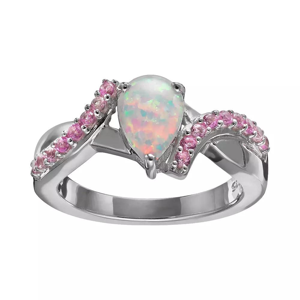 Lab-Created Opal and Lab-Created Pink Sapphire Sterling Silver Bypass Ring, Womens Product Image
