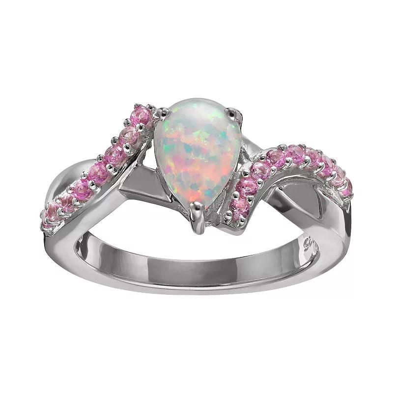 Lab-Created Opal and Lab-Created Pink Sapphire Sterling Silver Bypass Ring, Womens Product Image