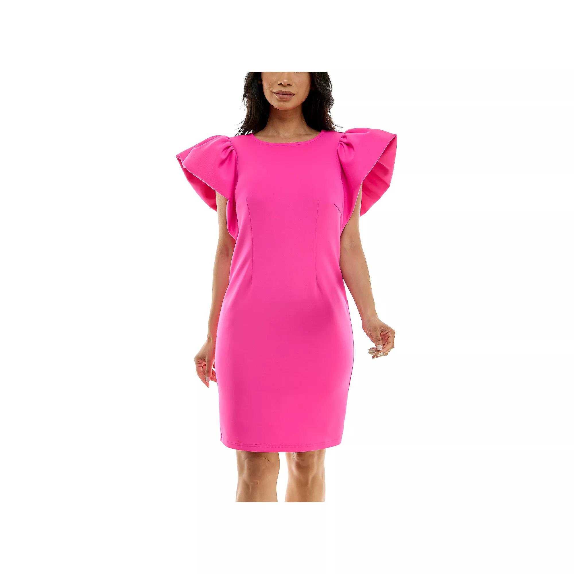 Women's Nina Leonard Ruffle Shoulder Sheath Mini Dress,  Product Image