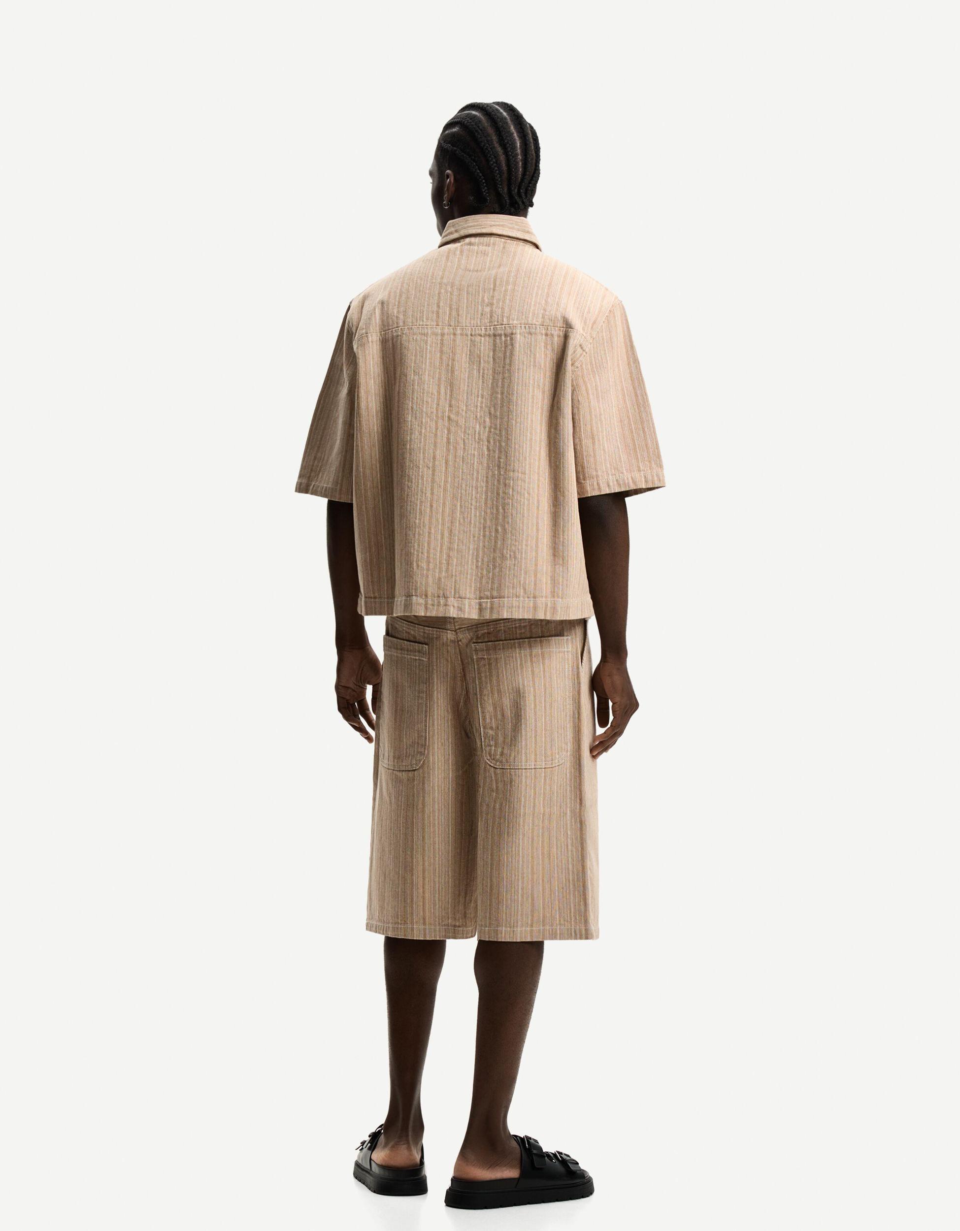 Striped short sleeve denim shirt Product Image