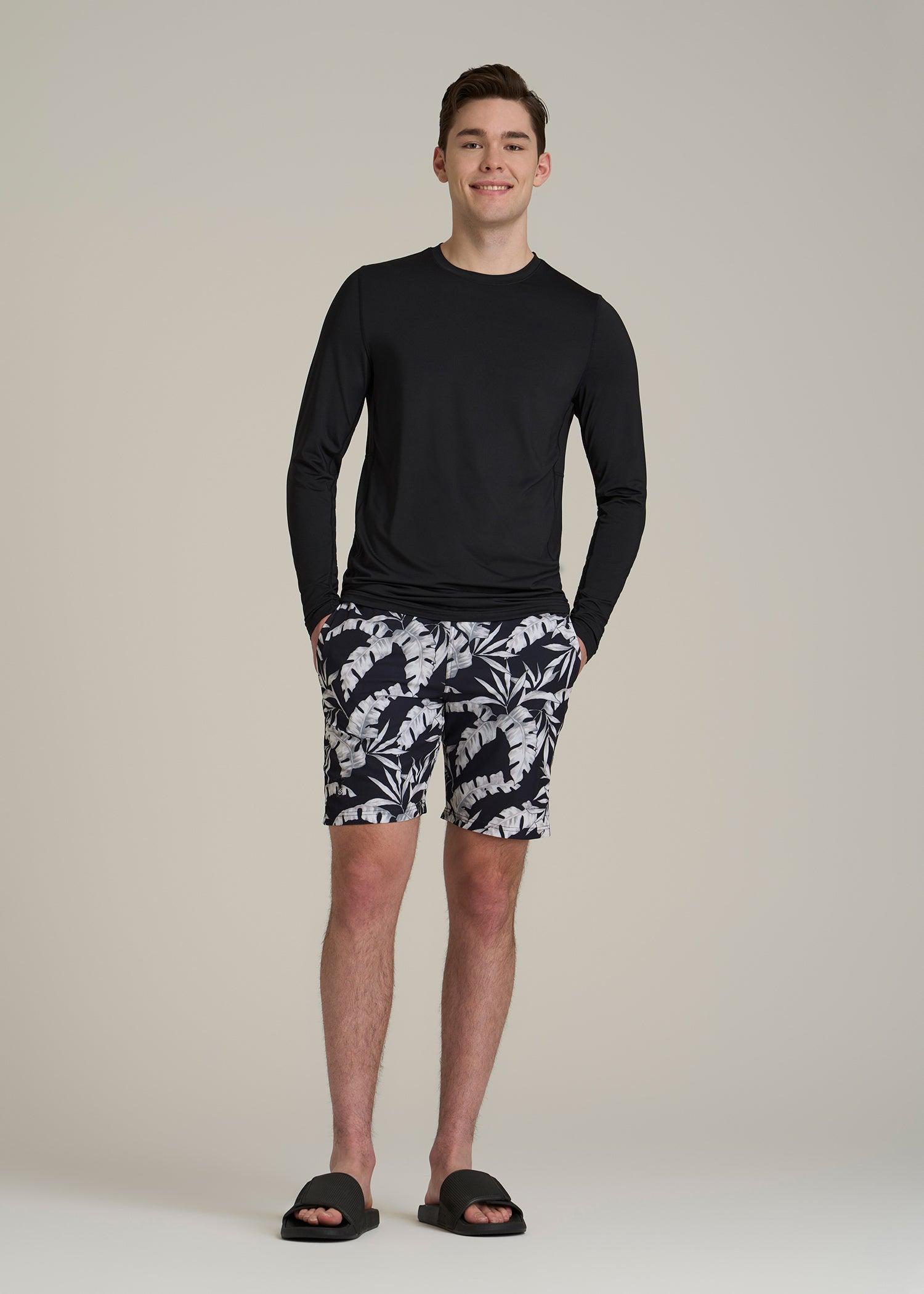 Long Sleeve UPF 50 Rash Guard for Tall Men in Black Male Product Image