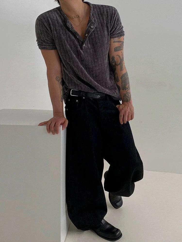 RT No. 18055 GRAY KNIT HENRY COLLAR SHORT SLEEVE Product Image