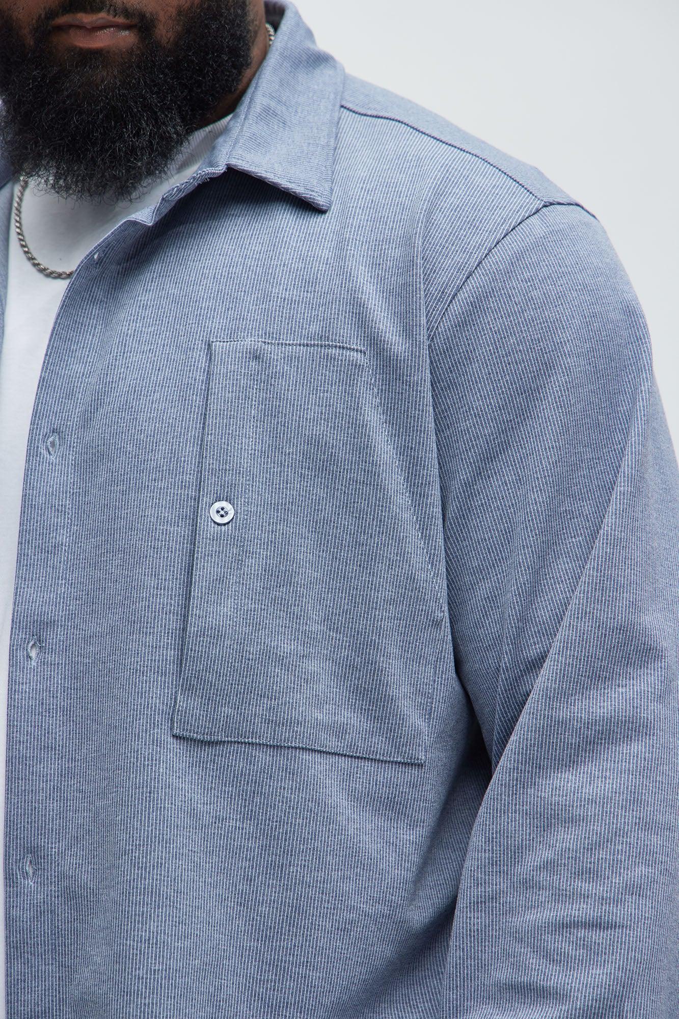 What U Need Stripe Button Up Shirt - Navy/combo Product Image