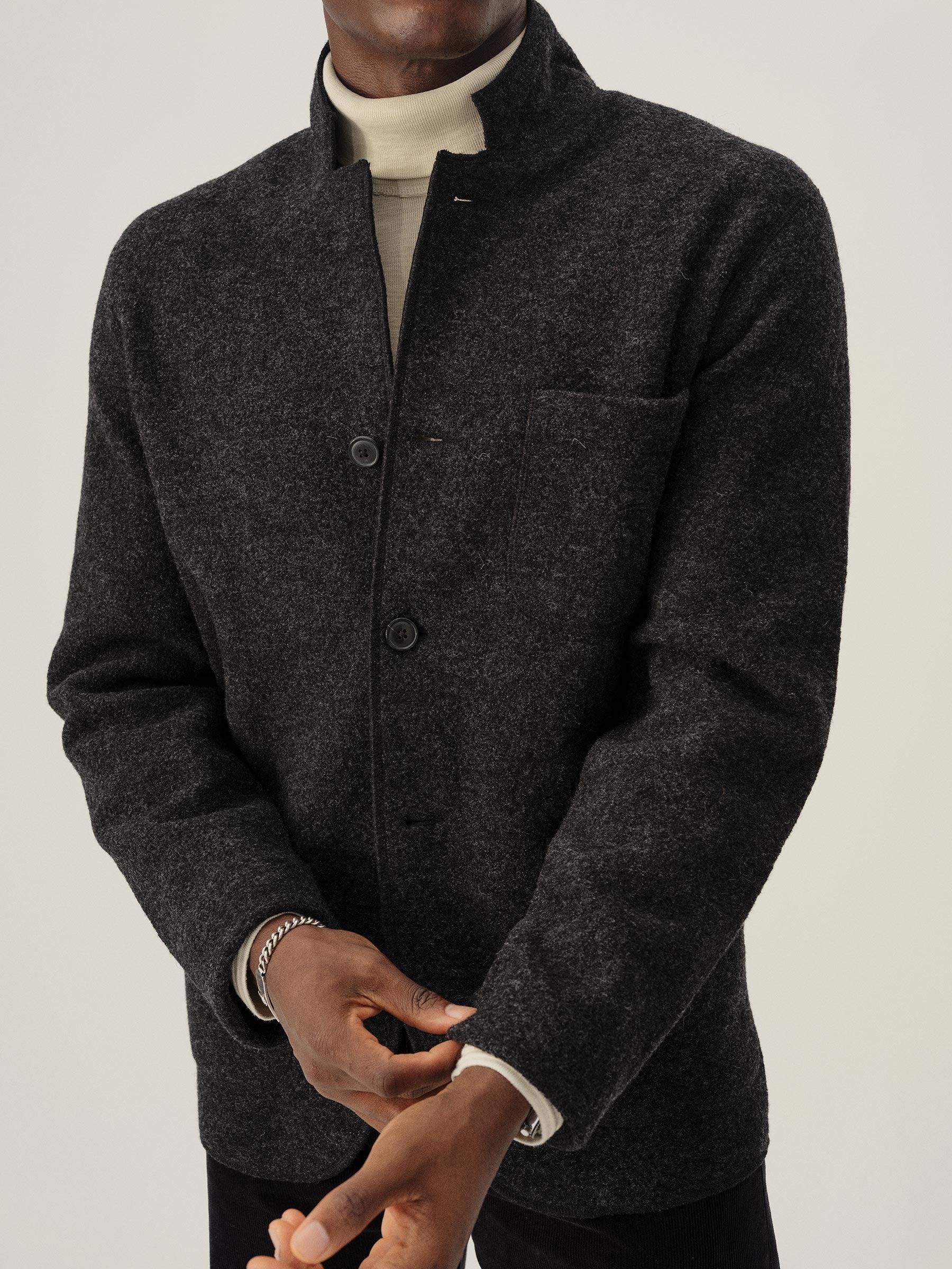 Marled Deep Charcoal Felted Wool Chore Coat Product Image