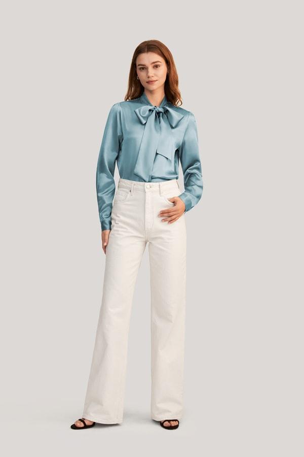 Women Bow-tie Neck Silk Blouse Product Image