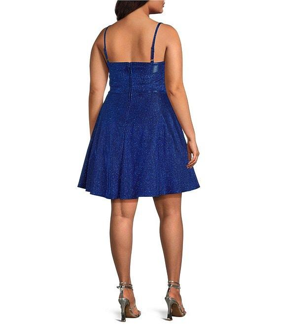 City Vibe Plus Size Glitter Spaghetti Strap Cutout Skater Dress Product Image