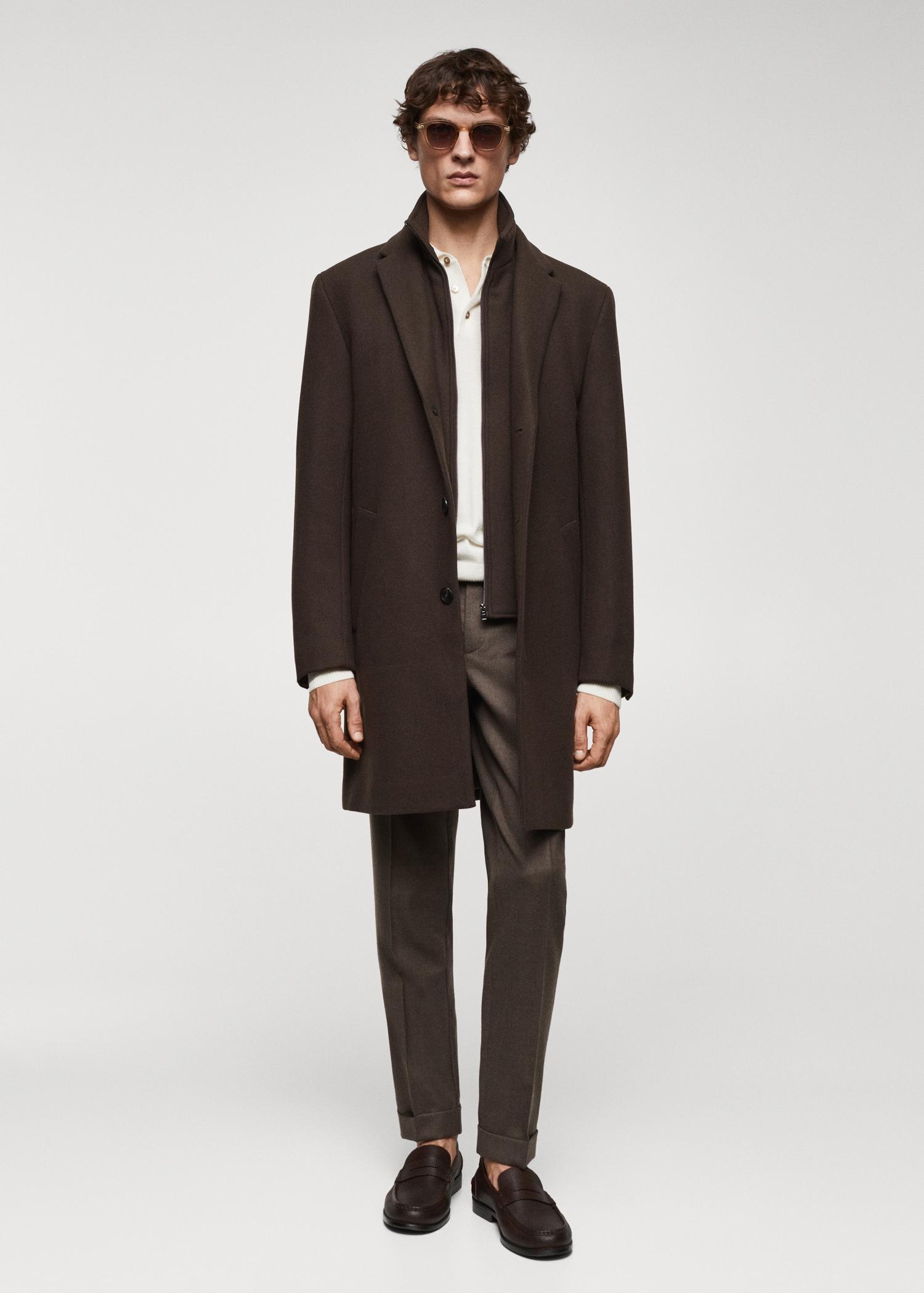 Wool coat with detachable collar - Men | MANGO USA Product Image