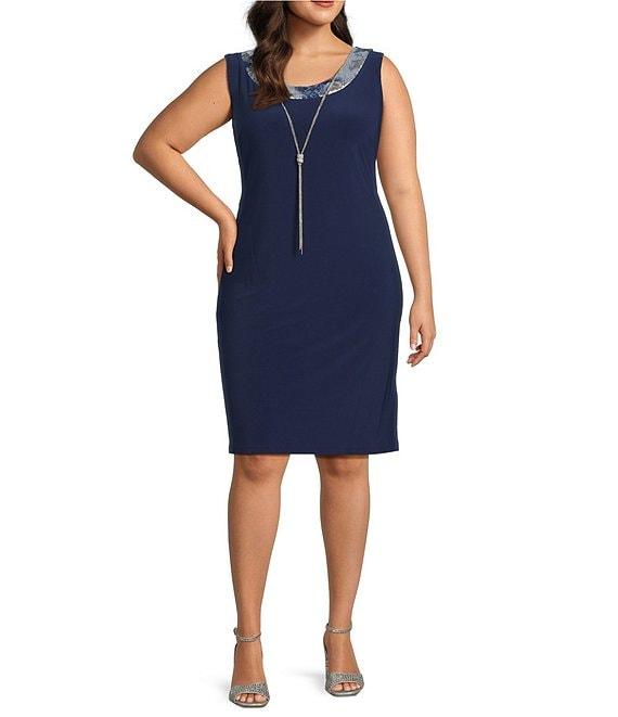 R & M Richards Plus Size Metallic Foil Print 2-Piece Jacket Dress Product Image