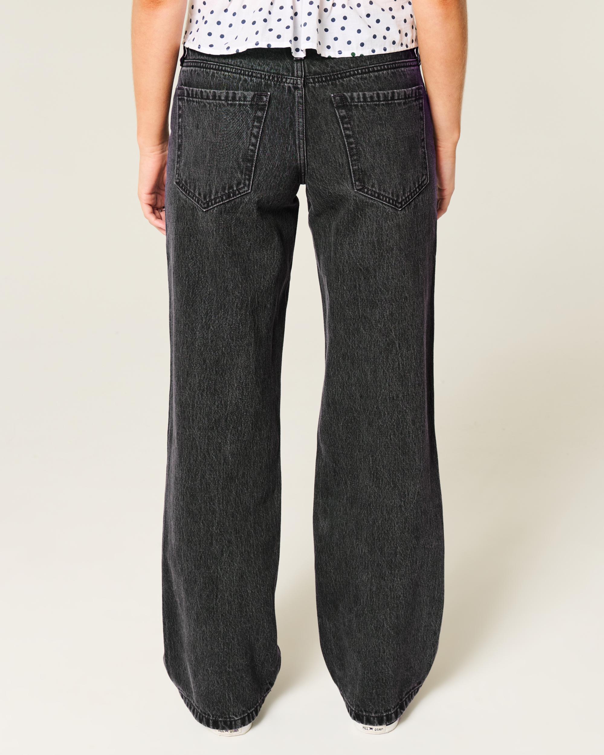Low-Rise Washed Black Baggy Jeans Product Image