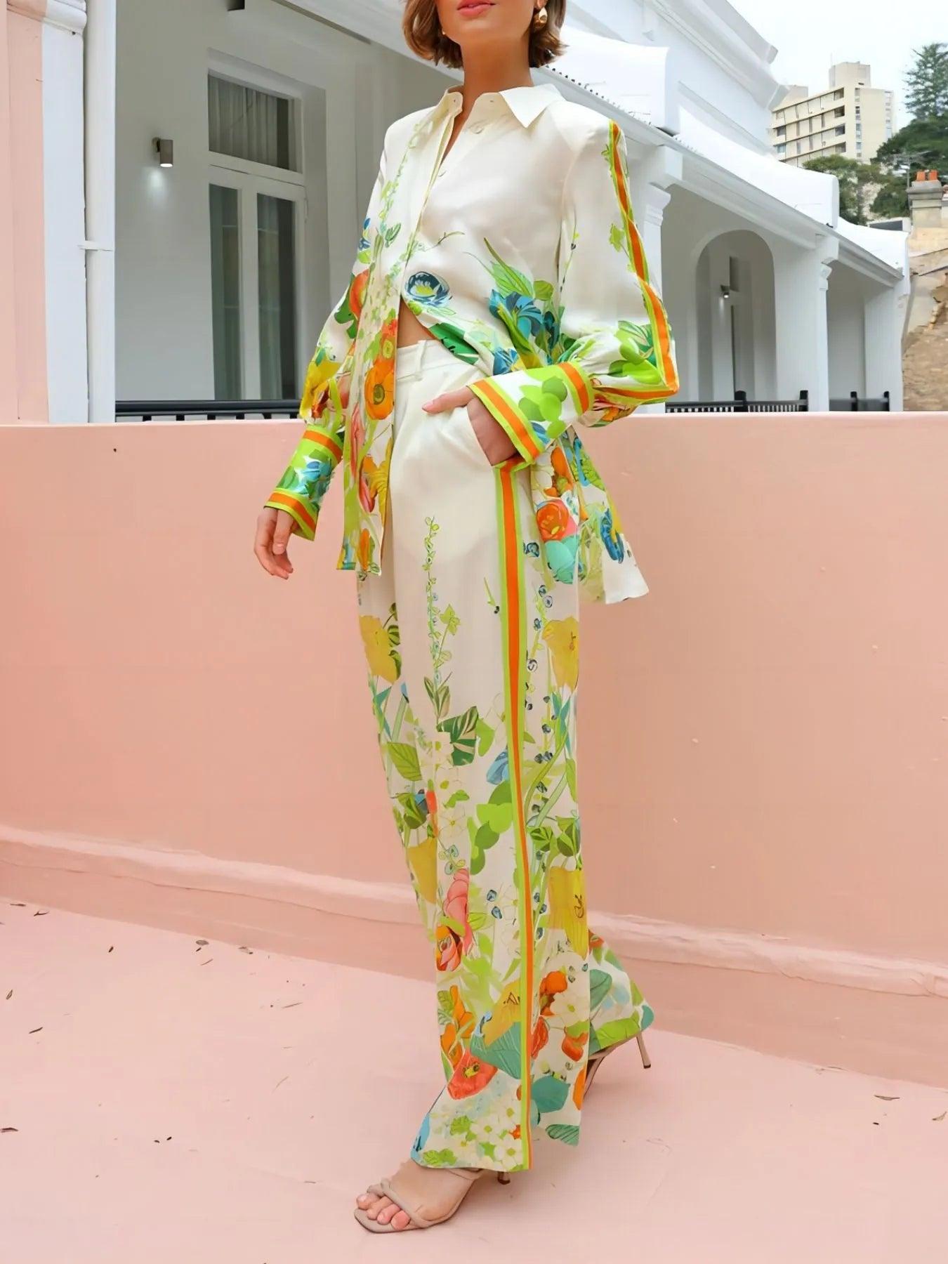 Printed Tie Back Shirt and Pants Set Product Image