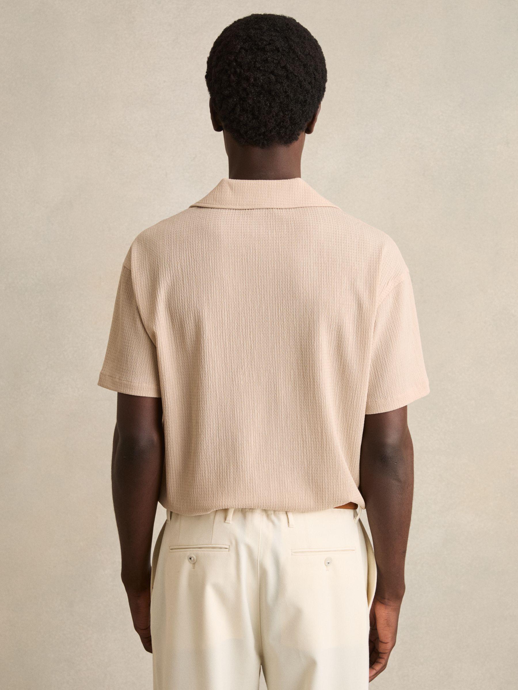 Textured Crepe Cuban Collar Shirt in Oatmeal Product Image