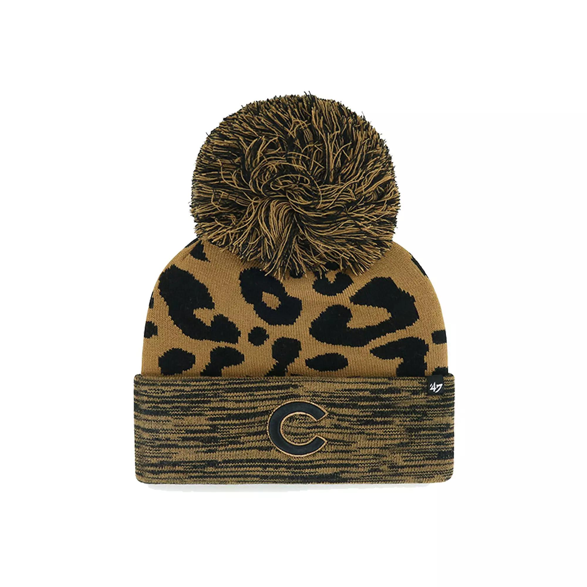 Women's '47 Chicago Cubs Leopard Rosette Cuffed Knit Hat with Pom, Brown Product Image