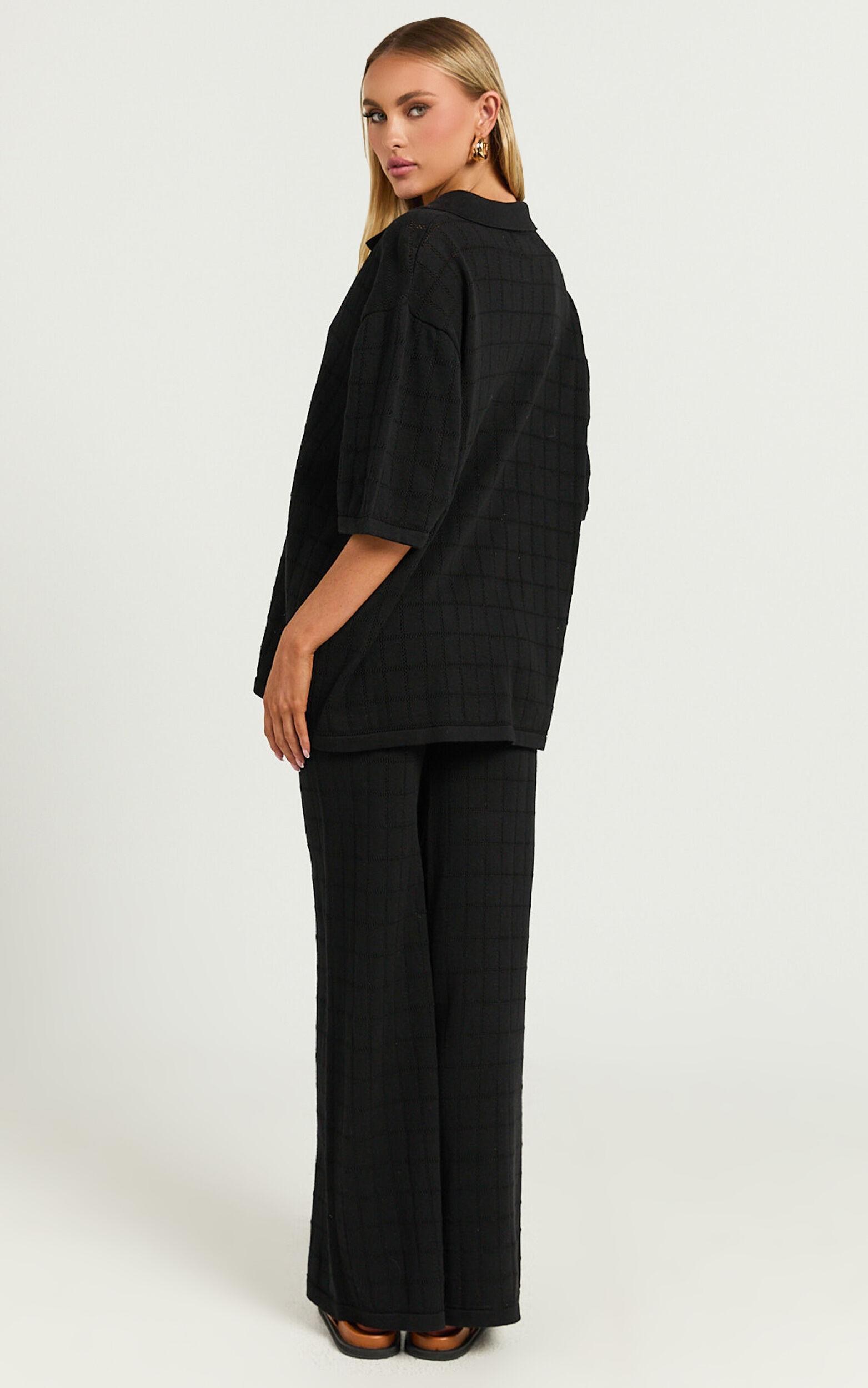 Tommy Two Piece Set - Knit Button Through Top and Pants Two Piece Set in Black Product Image