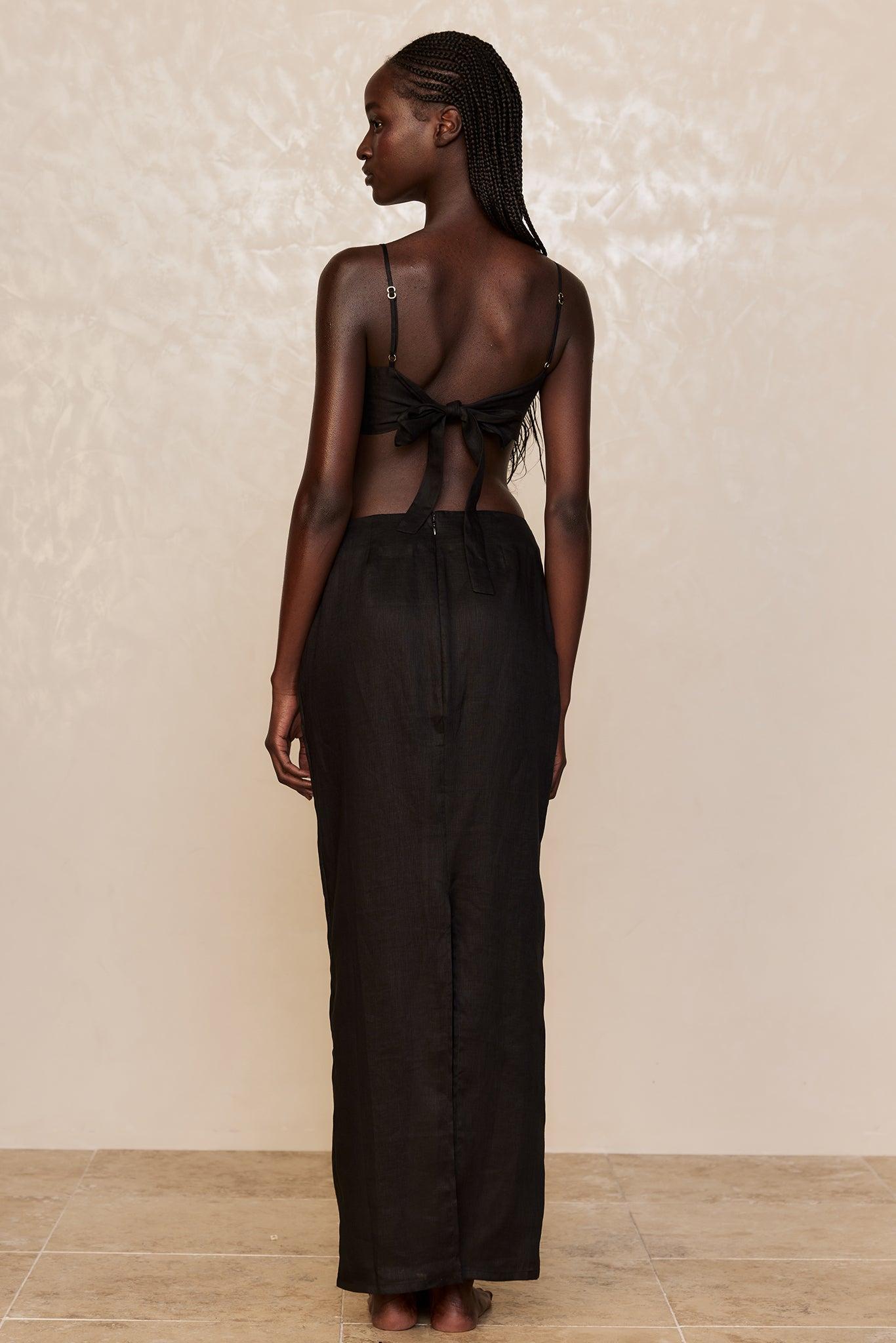 Fontelina Linen Skirt - Black Linen Product Image