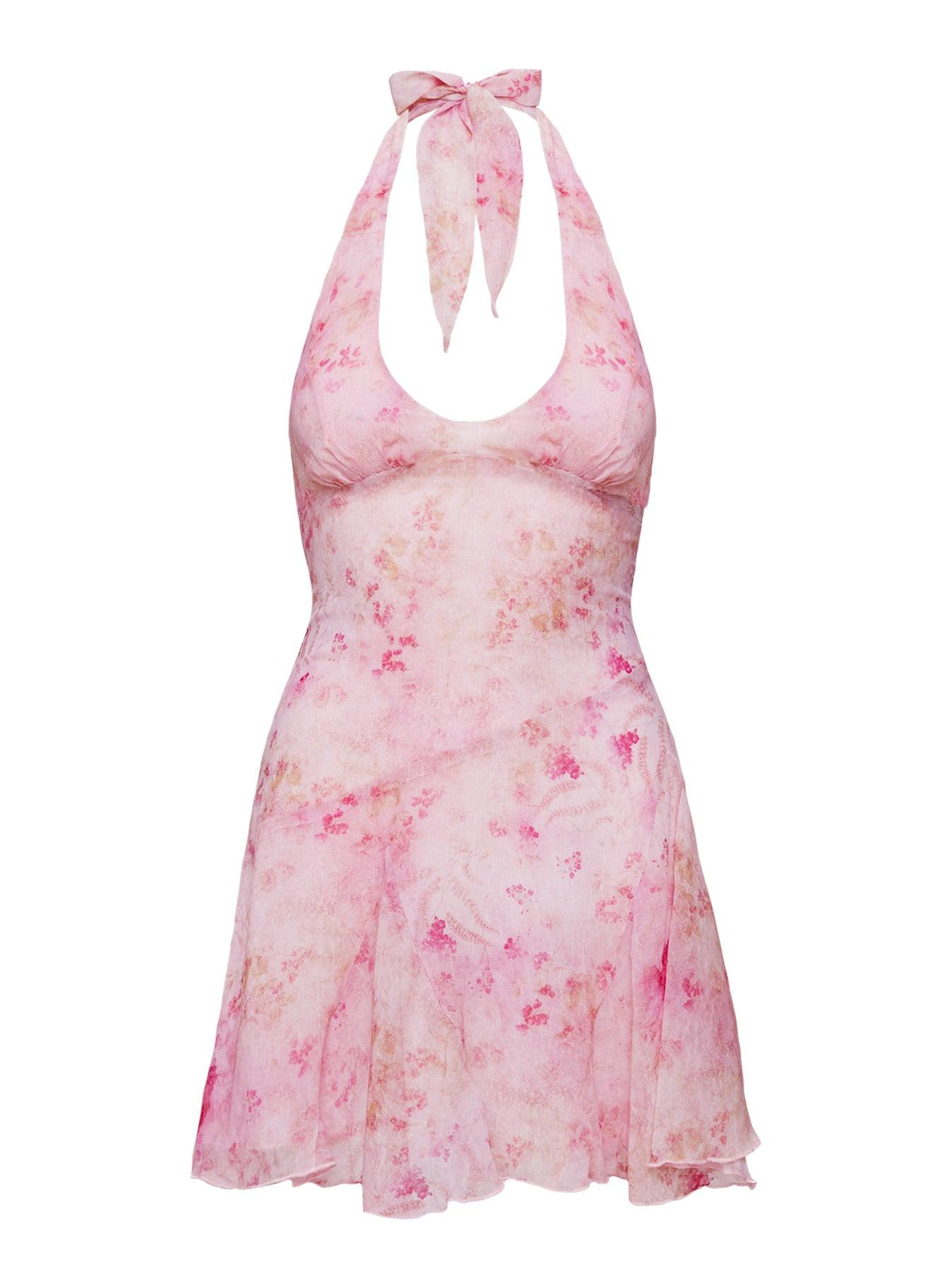 Valorie Halter Mini Dress Pink Product Image