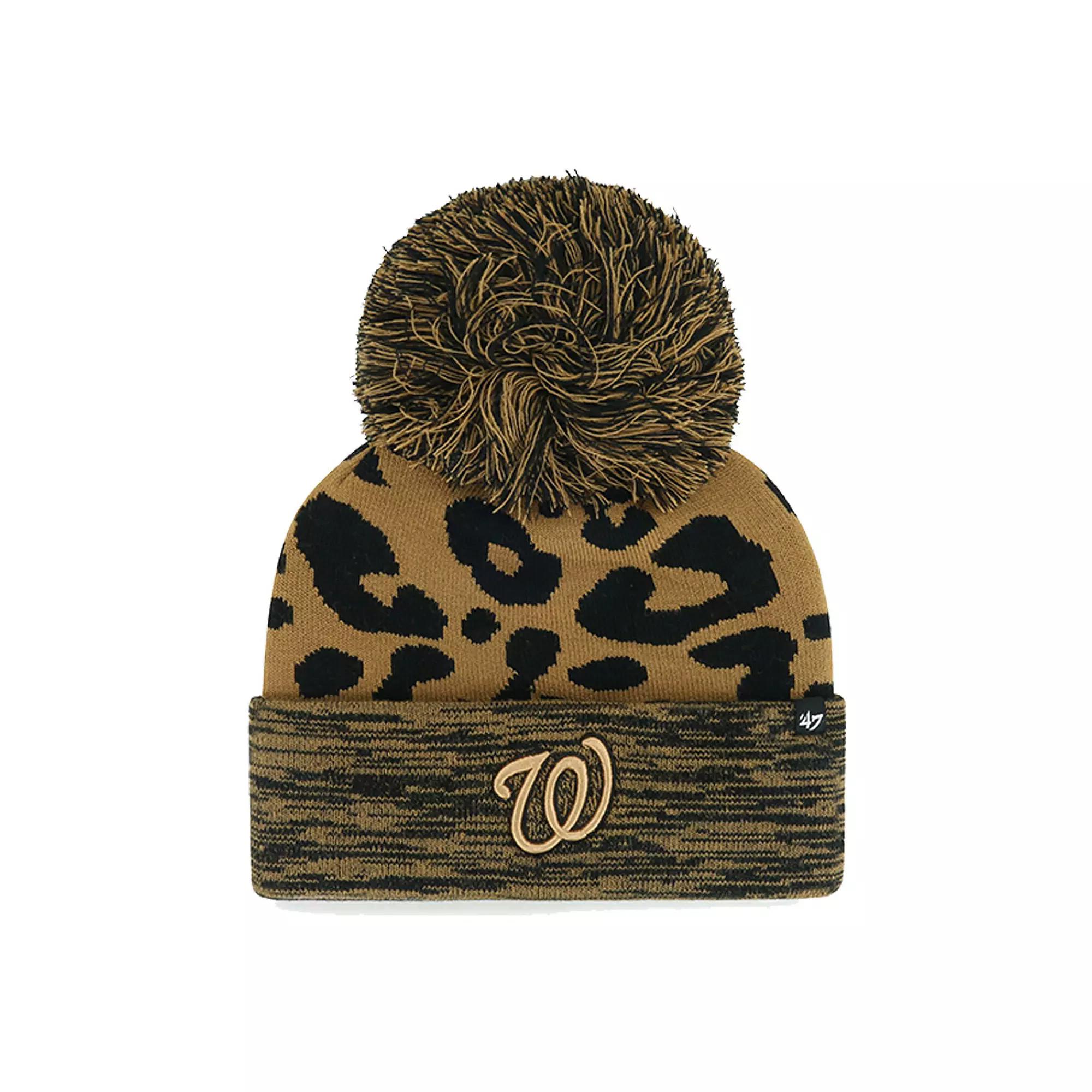 Women's '47 Washington Nationals Leopard Rosette Cuffed Knit Hat with Pom, Brown Product Image