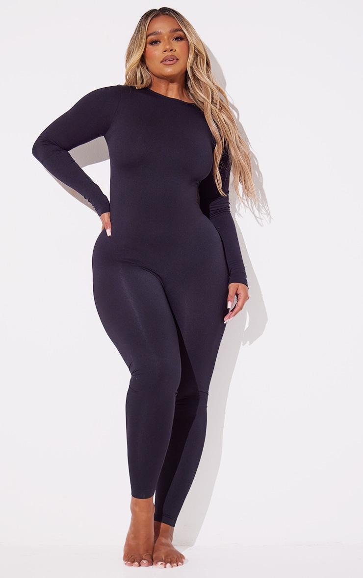Shape Black Stretch Seamless Long Sleeve Jumpsuit Product Image