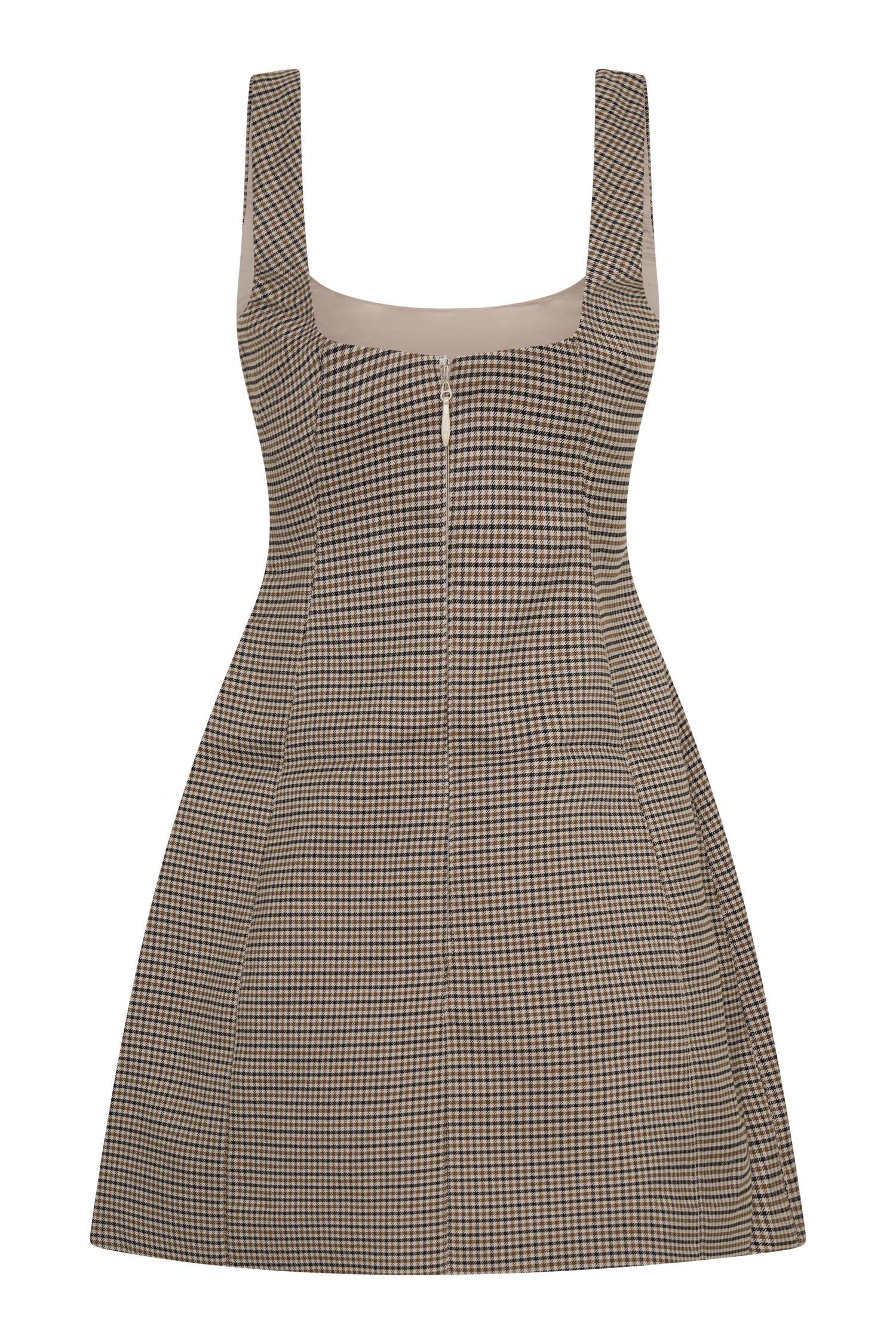 Beth Mini Dress - Tan Check Product Image